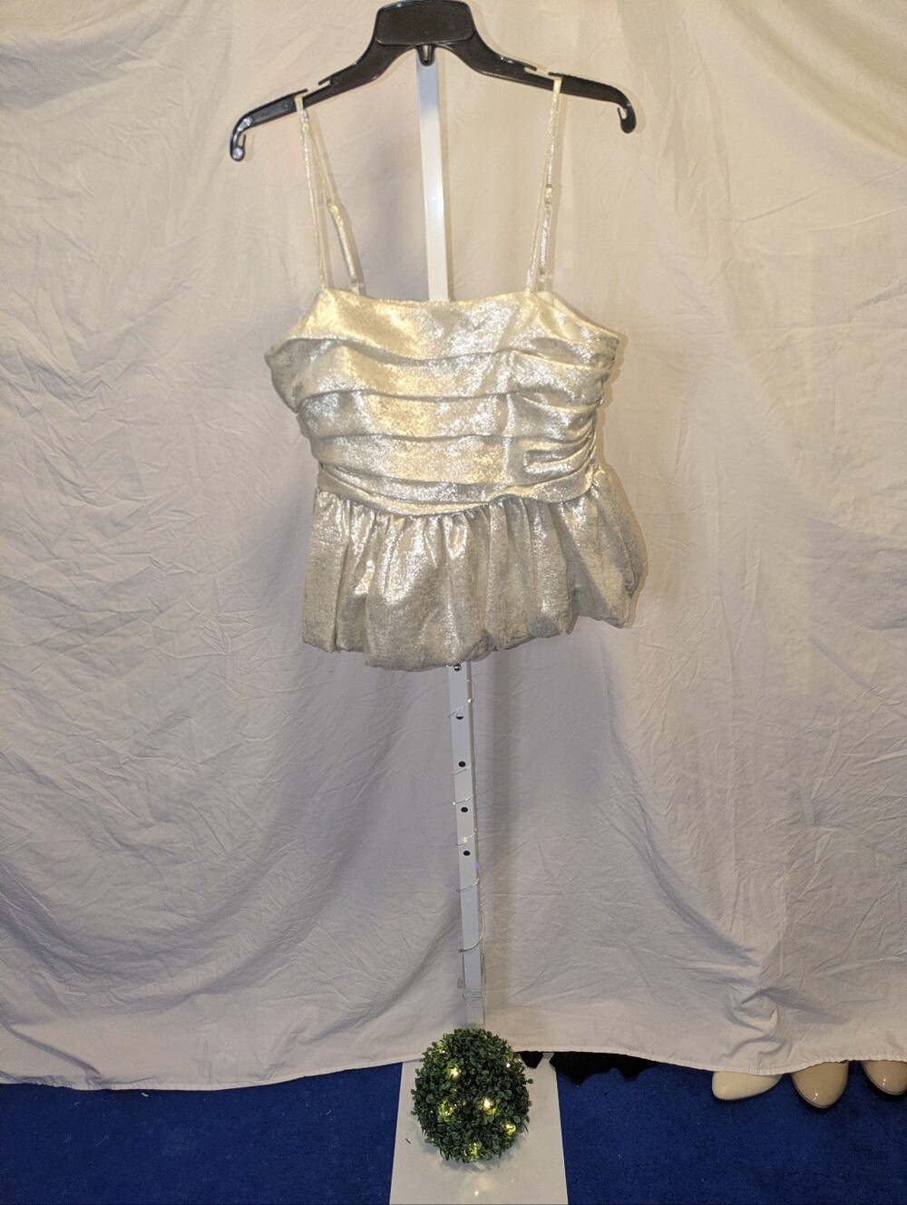 NWT A New Day Silver Metallic Ruched Peplum Cami Top Size M